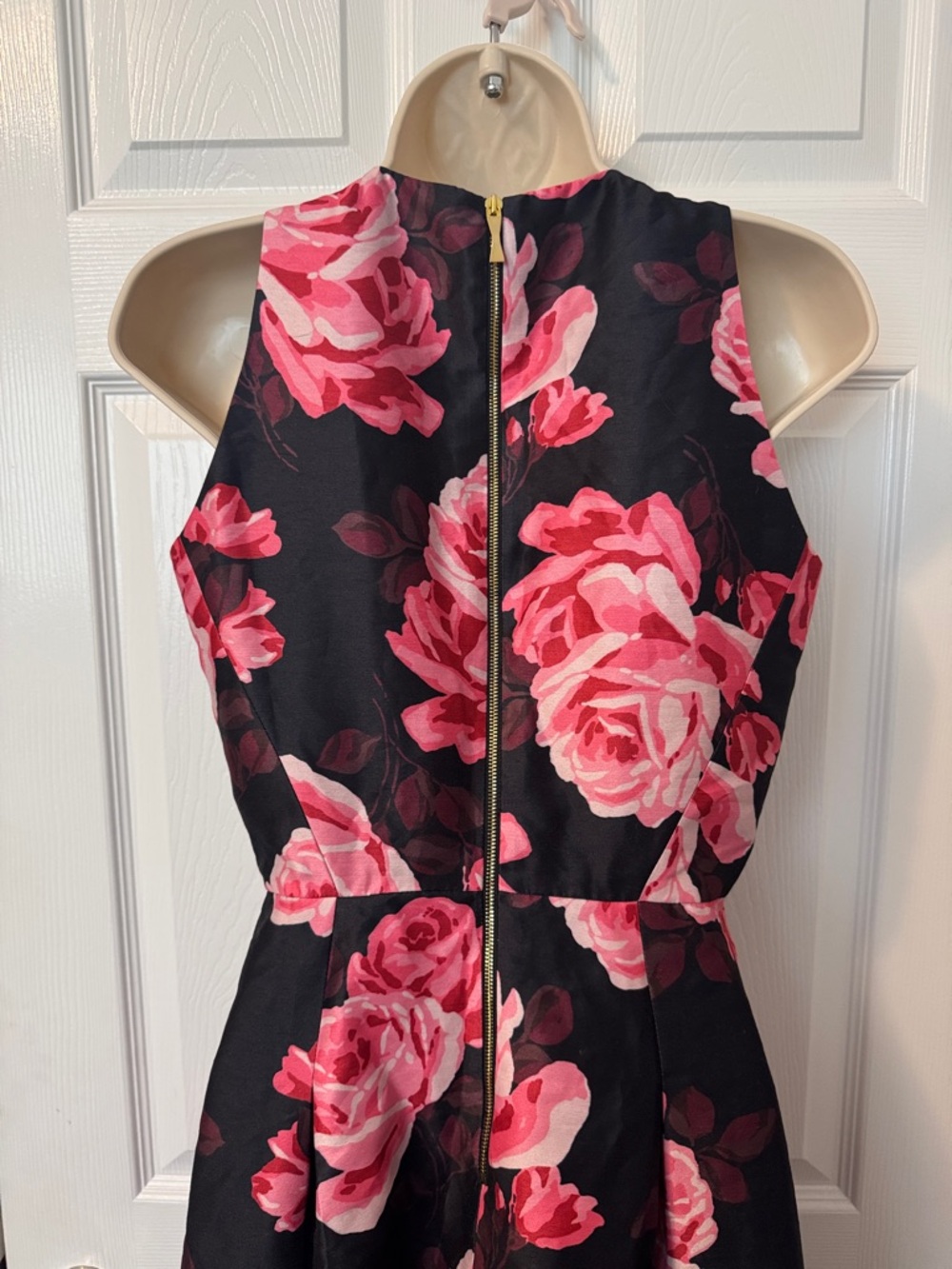 Kate Spade Black Floral Midi Dress with Pink Rose Print. - Picture 4 of 6